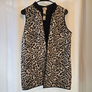 Chico's Black and Cheetah Quilted Tank Vest, Small, Size 0. Open Front. NWOT.